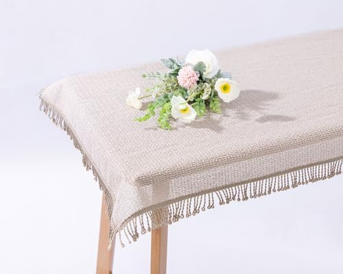 texpot Gartentischdecke 140 x 180 cm oval beige mit Fransen wetterfest geschäumt rutschfest