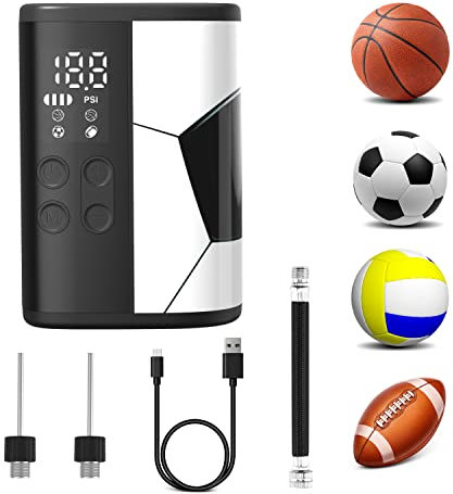 Woowind P101 Ballpumpe Elektrisch mit 12 PSI, 4000mAh Power Bank, LED Licht, Auto-Stop, Compact. Ideal für Fußball, Basketball, Volleyball, inklusive Ballpumpe Nadeln