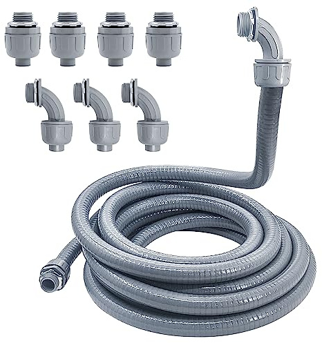 Wocloer Liquid-Tight Conduit - 1/2inch 25 Foot Flexible Non Metallic Liquid Tight Electrical Conduit Kit, With 4 Straight and 3 90-Degree Conduit Connector Fittings.1/2 Dia