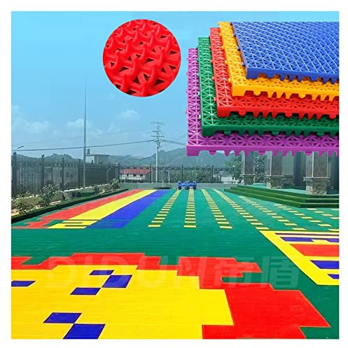 VXHCS PP-Spleißbodenmatte Quadratische Ineinandergreifende Bodenfliesen 25x25x1,3cm Terrassenfliesen rutschfeste Matten, Außenhof Sportplatz JSSSM (Color : Red, Size : 48pcs)