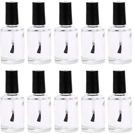 10PCS 15ml/0.5oz Transparent Empty Glass Nail Polish Bottles Refillable Clear Nail Polish Container Vial Pot with Brush Cap for Nail Art Sample