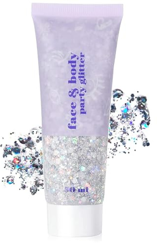 Gel für den Körper, Meerjungfrau-Pailletten mit Glitzer, flüssig, für Körper, Gesicht, Haare und Nägel, für Kostümpartys, Festlichkeiten, Halloween, Weihnachten, Stil 2, Silber