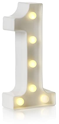 Auraglow LED Leuchtschild Zahl 1, Batteriebetriebene Partydeko | Warmweiß Acryl Design, Wandmontage oder freistehend, 4 Stunden Timer, für Geburtstag, Hochzeit und Feiern