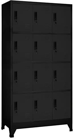 Keketa Schließfachschrank mit 12 Fächern Metallschrank Spind Umkleideschrank Lagerschrank Metallspind Kleiderschrank Mehrzweckschrank für Büro Wohnzimmer Schwarz 90x45x180 cm Stahl