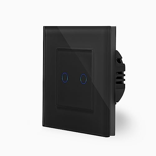 POINT Smart Zweifacher WIFI Touch Lichtschalter Ein/Aus 1-Fach im Glasrahmen in schwarz 2-Weg Smart Home Glas Berührungs Serien Wandschalter für Alexa Google Home IFTT Tuya App gesteuert Luxus-Time