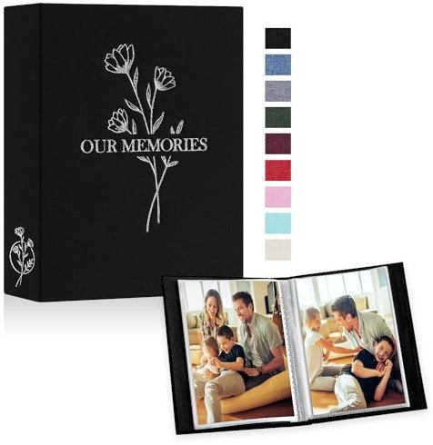 Lanpn Fotoalbum 10x15 50 2 Packungen, Klein Mini Leinen OUR MEMORIES Einstecken Einsteckalbum für Hochformat Fotos Bilder Schwarz