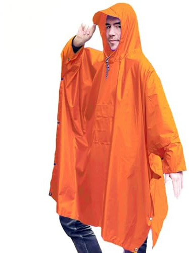 Bomence Rain Poncho Men's Bicycle XXL Rain Cape Waterproof for Hiking, Outdoor and Cycling, orange, XXL Tall