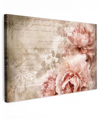 MuchoWow© Leinwandbilder Groß XXL Wall Art Decoration Bilder für die Wand | 120x80 cm - Schlafzimmer Deko Canvas Painting Wanddekoration Wohnzimmer Blumen - Rosen - Buch - Kunst