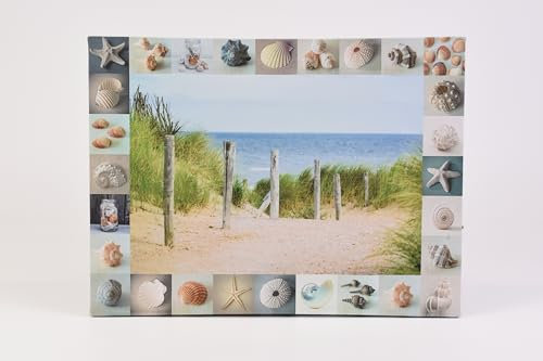 Nexos Trading LED Wandbild Beleuchtung 30x40 cm Urlaub am Meer mit 38 LED Glasfasern Fotodruck Kunstdruck Leuchtbild Urlaub Batterie Timer LED Kunstdruck