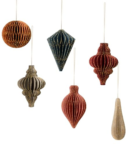 NICROLANDEE Weihnachtsdekorationen, 6 Stück 3D Mini Weihnachts Papier Ornamente mit Glitzerrand, Weihnachten Hängende Ornamente Deko für Weihnachtsbaumdekoration, Weihnachtsfeiern, Neujahrsdekoration