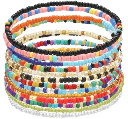 13 PCS Boho Bracelets - Women's Handmade Stretchy Colorful Seed Pearl Beaded Friendship Bracelets for Women & Teen Girls - Boho Summer Beach Anklet Bracelet