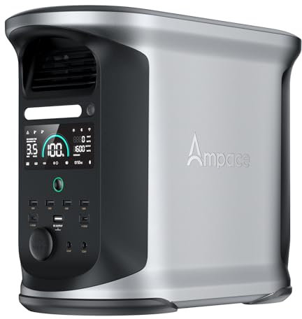 Ampace Andes 1500 Estacion de Energia Portatil, 1462Wh LiFePO4 Generador Solar con 4 Salidas AC, 0-100% in 55 Min, 2400W (3600W Pico) SiCPrime Generador para Camping, Emergencia, Viajes