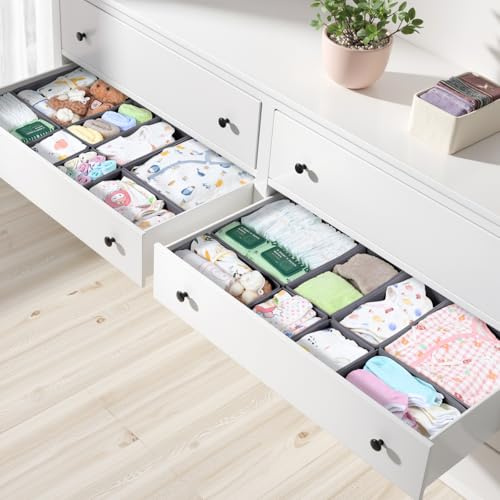 ORLISA 16 Pack Schubladen Organizer Set für Hemnes Kommoden, Stoff Schubladenteiler & Kleiderschrank Organizer für Kleideraufbewahrung, Unterwäsche, Socken & Babykleidung, Grau