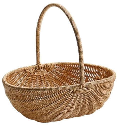 Panier de récolte, panier en osier tissé avec poignée, organisateur de stockage portable pour pique-nique, fruits, légumes, organisation