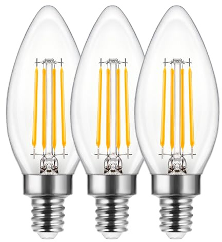 E14 LED Candle Light Bulbs, 6W Filament Small Screw Warm White, 3 Pack | 60W Equivalent, 720LM High Brightness, 2700K Warm Glow, Clear Vintage Glass, C35 Candle Bulb, Non-Dimmable for Chandeliers