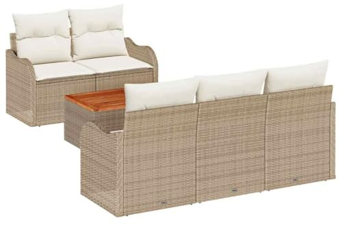 vidaXL Trädgårdsoffset med kudde med kudde 6 pcs Beige och gräddfärgad, Trädgård och Terrass, Modern, Hållbar Rattansoffa, Modulär Utomhusmöbel, Patio Lounge, Uteplatslösningar