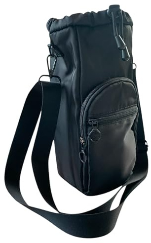 Wlatrix Flaschenhalter Trinkflasche Beutel 1000ml, Schwarz | Isolierte Nylon, Schultergurt, Front Reißverschluss Tasche, Für Wandern Laufen Radfahren