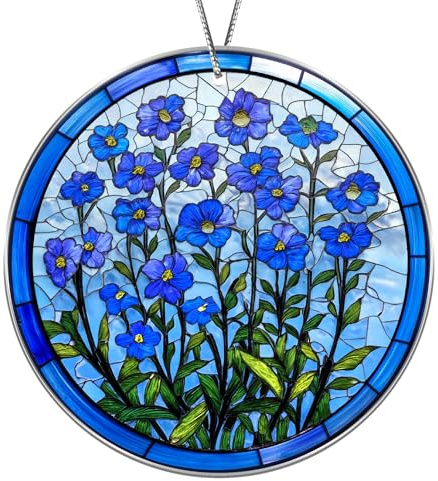 Forget Me Not Acrylic Suncatcher Window Hanging Ornament, Forget Me Not Stained Glass Effect, Sympathy Gift for Loss of Loved One, Memorial Ornament for Window, Birthday Chirtsmas Gifts for Mom
