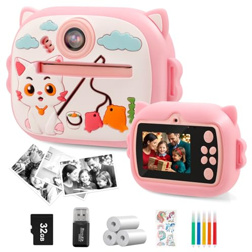 ACOHSY 2025 Kids Instant Print Camera with 32GB Card-1080P Children's Digital Camera with 3 Photo Paper Rolls, Christmas Birthday Gifts Toys for Girls & Boys Aged 4-12 Years