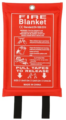 AAKSH555|Fire Blanket Large Size 1m x 1m | Emergency Quick Release, Easy & Quick Unfolding|100% Glass Fabric Soft Case | Essential Safety for Home, Kitchen, Garage,Office, Caravan,Camping,Car&Grill