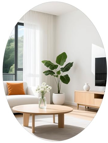 TSKDKIT Specchio da parete ovale 50 x 40 cm, adesivo senza bordi, ovale, autoadesivo, grande, senza distorsioni, decorativo HD, per bagno, ingresso, spogliatoio, soggiorno