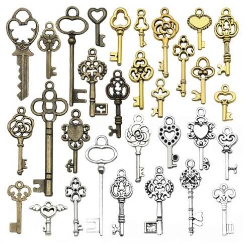JYNXOR 62 piezas grandes llaves de esqueleto de bronce antiguo llave rústica para la decoración de la boda Favor, colgantes del collar