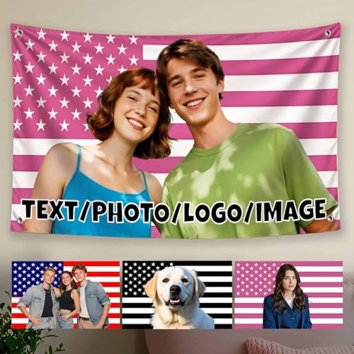 Drapeau Personnalisable 90x150 cm | Drapeau americain avec votre photo/texte/logo | Banderole personnalisée en polyester pour décoration murale intérieure, cadeaux & événements