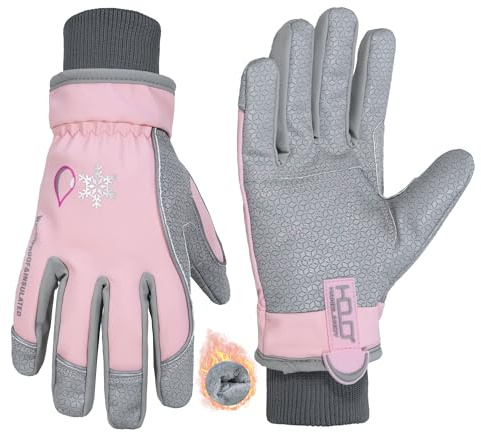 HANDLANDY Guantes de trabajo impermeables aislados, guantes térmicos de invierno para mujer, guantes cálidos y fríos, para nieve, esquí, snowboard, senderismo, pantalla táctil (gris y rosa, M)