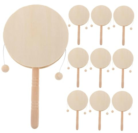 WEKAMOS 10stücke Junge Mädchen DIY Holz Rasseltrommel Rund Unbemalt Percussion Instrumente Zum Bemalen Musikalisches Kinderspielzeug Für Vorschule Kreatives Bastelprojekt