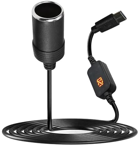 Cable Convertidor de USB C a Encendedor de Cigarrillos de 1,2 m, USB C Macho de a 12V Mechero Hembra para Cargador de Coche, GPS y Cámara de Calpicadero