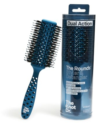 The Knot Dr. The Rounds Detangle Round Hair Brush, Blue | Flexalite Bristles Provide Volume to Smooth and Curly Strands, Helps Reduce Breakage and Eliminate Knots