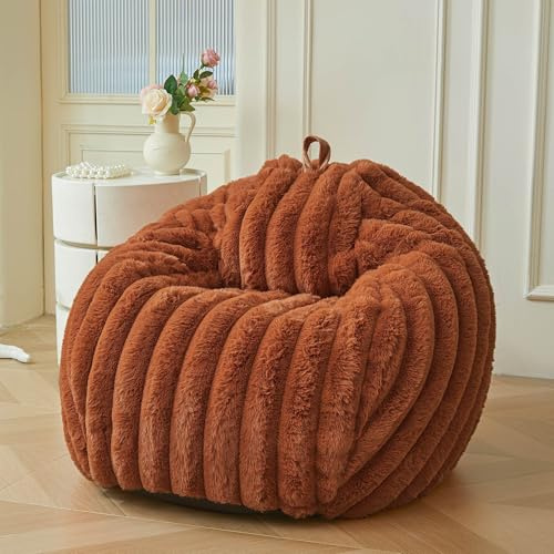 MEGO Kids Fluffy Faux Rabbit Fur Bean Bag Cover, No Filler, Burnt Orange