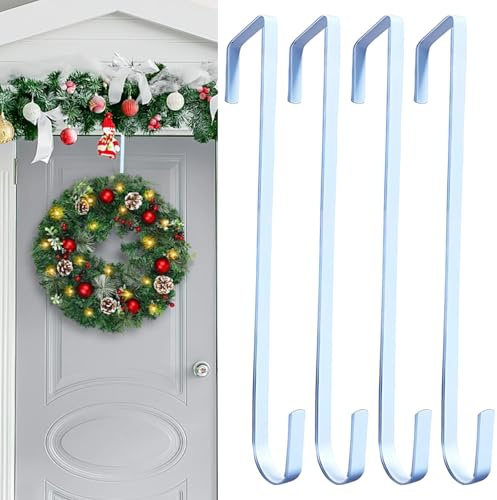 WaaRiuQ Set of 4 Door Wreath Hanger, 30 cm Wreath Hanger for Front Door, White Wreath Hooks for Christmas Decorations, Wedding & Office Decor