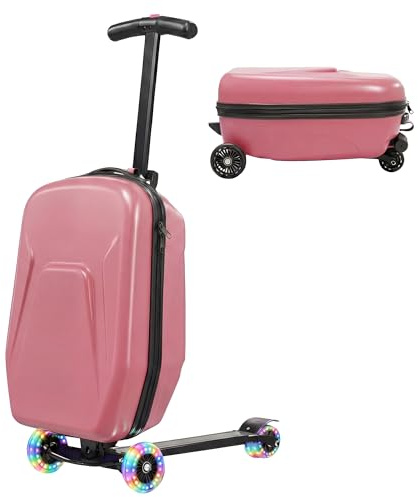 Lavoker 20 Hardshell Scooter Suitcase for Kid & Adult Foldable 2 in 1 Ride on Carry on Travel Trolley Scooter Luggage With Wheels