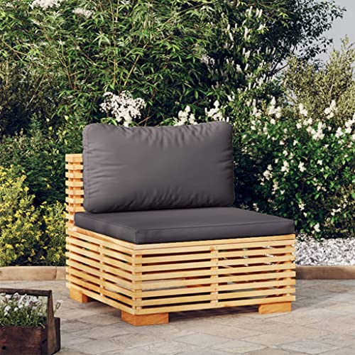 Owoxanthellate Gartensofa Klein 69,5x69,5x60 cm aus massivem Teakholz mit dunkelgrauen Outdoor-Kissen Modernes Latten-Design Robust & wetterfest für Balkon Terrasse Lounge-Set