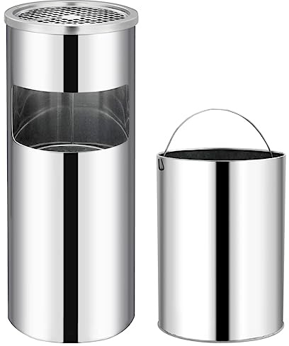 Genérico Papelera con cenicero de Acero Inoxidable 30 L,Casa y jardín,Productos del hogar,Contenedores de residuos,Cubos de la Basura y papeleras,51087