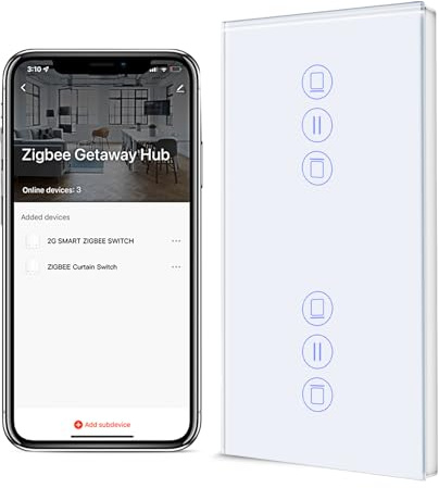 BSEED Doble Interruptor Inteligente Persiana Zigbee,157 * 86mm Blanco,Interruptor Inteligente Pared de Persiana Compatible con Smart Life,Tuya,Alexa y Google Home,Control por Voz,Panel de Cristal