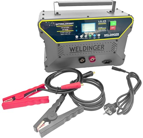 WELDINGER Autobatterie-Ladegerät LG25 smartinvert 25A Load Repair Boost Start 12-24V Blei-, Säure-, Calcium-, Gel-, AGM-, Wet-, EFB- und Lithiumbatterien vollautomatischer Ladezyklus