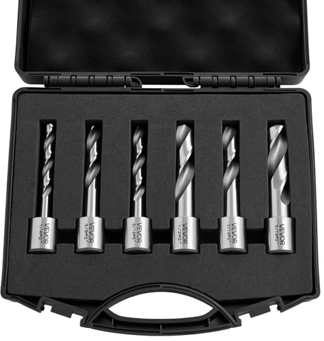 VEVOR Juego de Cortadores Anulares 6 Piezas, Juego de Brocas M2AL HSS de Vástago Weldon, Profundidad de Corte 50,8mm, Diámetro 6,35-14,28mm con 6 Cortadores, Estuche de Plástico para Taladro Magnético