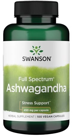 Swanson Full Spectrum Ashwagandha - Natural Stress, Energy, Sleep & Immune Support* - Traditional Ayurvedic Supplement - Gluten-Free & Non-GMO - 100 Vegan Capsules