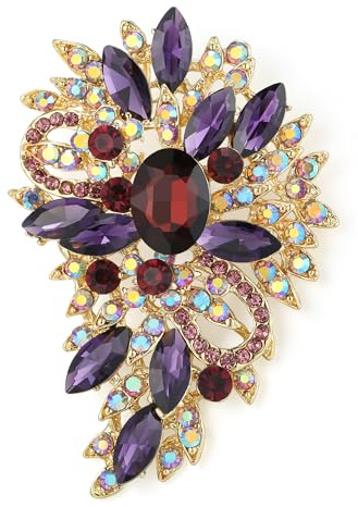 EVER FAITH Broche para Mujer Marquesa Boda Flor Hoja Cristal Austríaco Violado Tono Dorado
