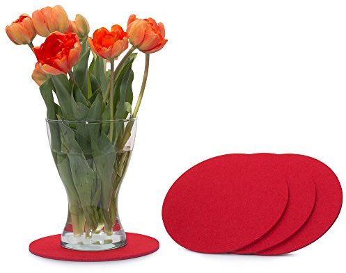 FILU Filzuntersetzer rund 20cm 4er Pack (Farbe wählbar) rot - Untersetzer aus Filz für Tisch und Bar als Glasuntersetzer/Getränkeuntersetzer für Glas und Gläser