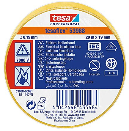 TESA 53988-00091-00 53988 - Cinta aislante (20 m x 19 mm), color amarillo