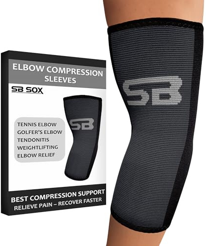 SB SOX Compression Elbow Brace (Pair) – Great Support That Stays in Place – for Tennis Elbow, Tendonitis, Arthritis, Golfers Elbow – Perfect for Weightlifting, Sports, Any Use (Black/Gray, Large)