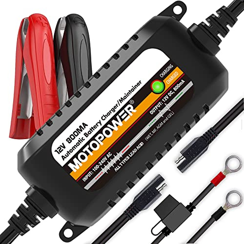 MOTOPOWER MP00205C 12V 800mA Caricabatterie Automatico per auto, moto, atv [Junior Plus]