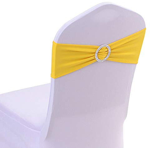 JK Home Fundas elásticas de elastano para sillas con hebilla deslizante, lazos suaves elásticos para boda, hogar, hotel, fiesta, banquete, cumpleaños, evento, recepción, amarillo, 10 unidades