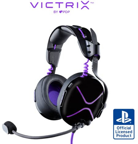 Victrix Pro AF verkabelt Professional Esports Gaming Kopfhörer mit Cooling: PlayStation PS4, PS5, PC - Schwarz / lila