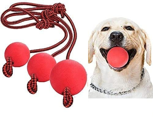 Xrten 3 Stück Hundespielzeug Ball, Hunde - Kauspielzeug aus Naturgummi, Wurfball Hundespiel-Ball mit Schnur Bälle Spielzeug für Hunde