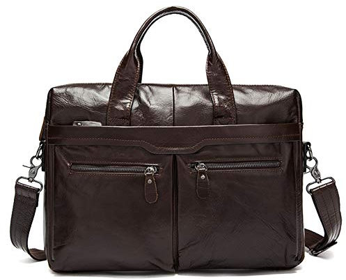 Businesstasche Aktentasche Männer Handtasche, Männer 14inch Laptop-Aktenkoffer Vintage-Rindsleder Schultertasche Reisen Arbeit Bussiness Umhängetasche Messenger-Taschen-Tasche Jungen Messenger Schulte