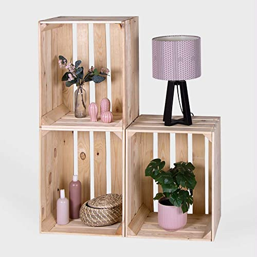 LAUBLUST 3er Set Sehr Große Vintage Holzkisten - 50x40x30cm, Natur, Neu, Unbenutzt | Möbel-Kiste | Wein-Kiste | Obst-Kiste | Apfel-Kiste | Deko-Kiste aus Holz